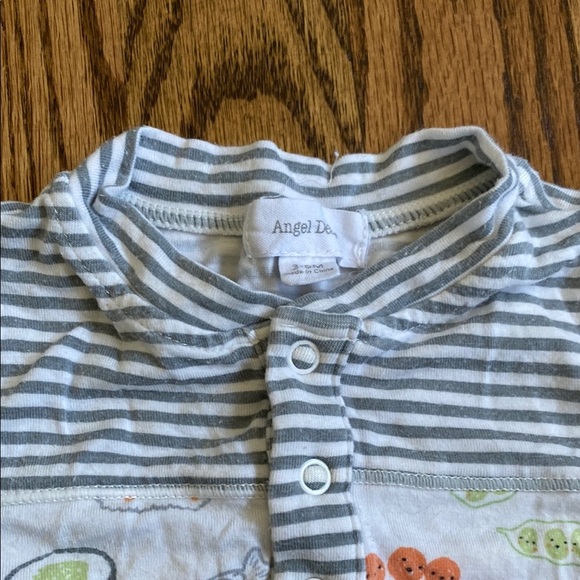 Grey/white stripe, sushi print Angel Dear bamboo once piece pj with snaps, 3-6M - Picture 8 of 15